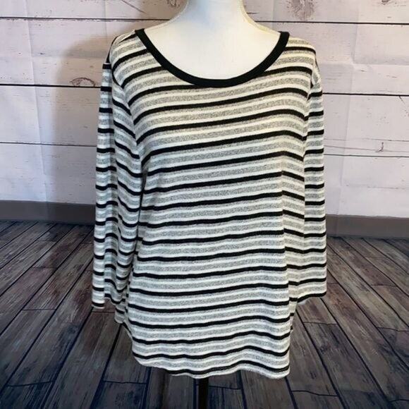 Liverpool Sweater Womens XL Gray Black Striped Brushed Knit Soft Cozy Stretch - Picture 7 of 13